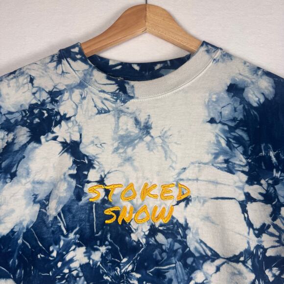 STOKED SNOW Embroidered Unisex Over-sized Tie-dye Thick Cotton T-shirt Size L - Picture 3 of 5